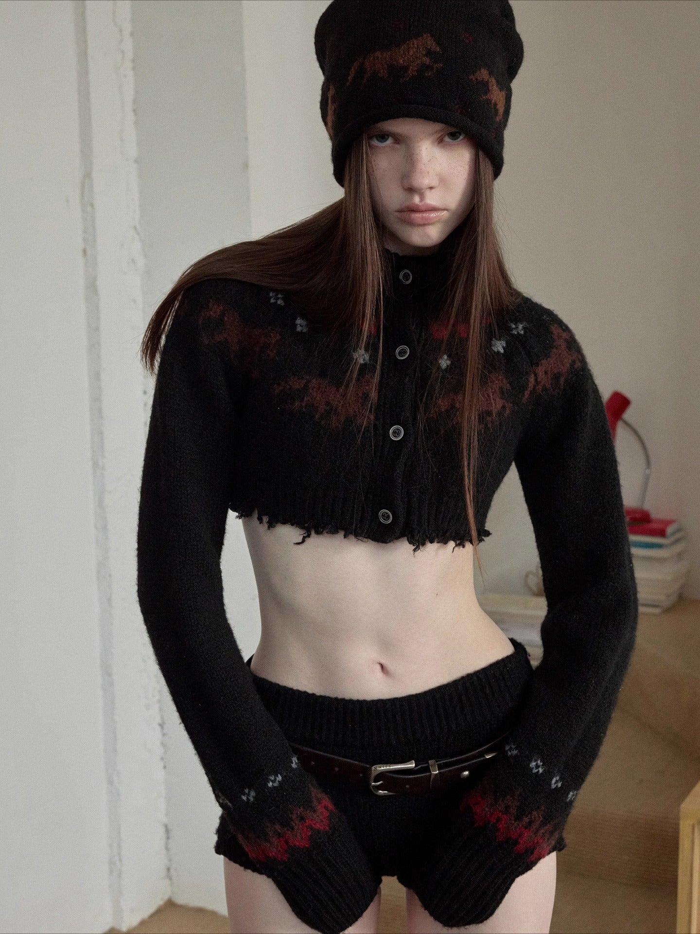 Fair Isle Pony Jacquard Knit Short Cardigan &amp; Shorts Set