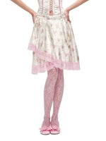 Satin Lace Asymmetric Pleated Skirt
