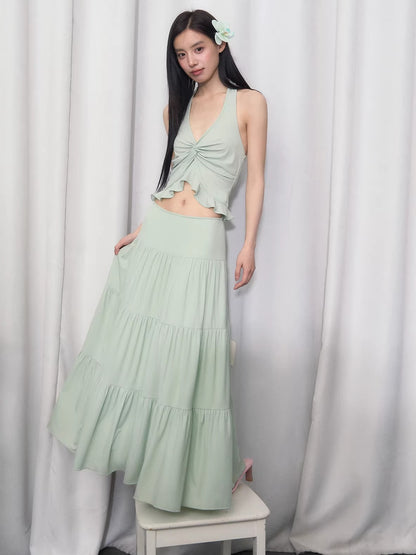Green Tiered Maxi Skirt
