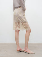 Apricot Lace Midi Skirt
