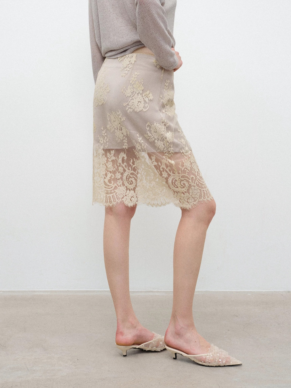 Apricot Lace Midi Skirt