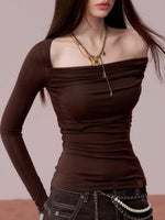 Asymmetrical Off-Shoulder Long Sleeve Top