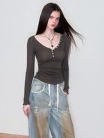 V-Neck Waist Knit Top