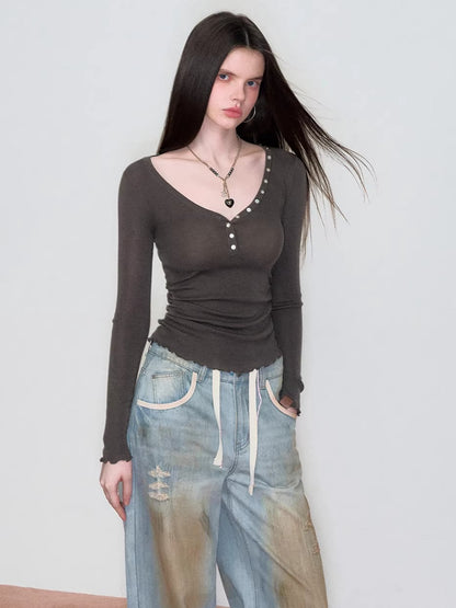 V-Neck Waist Knit Top