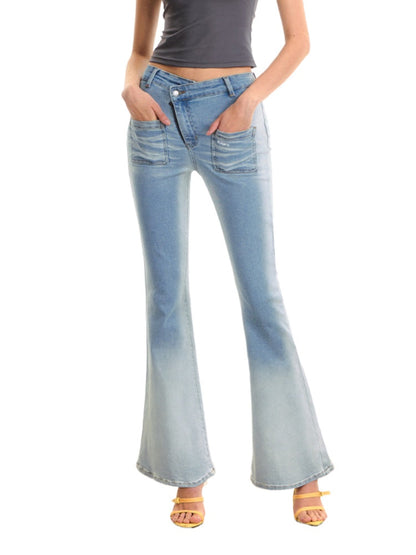 Gradient Mid-waist Washed Flared Pants