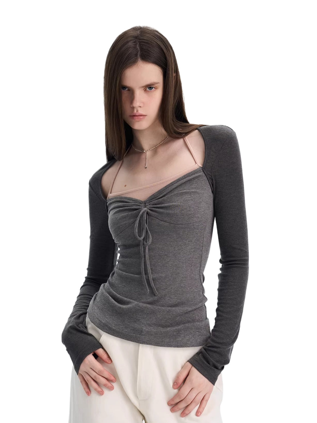 Halter Layered Long Sleeve Top