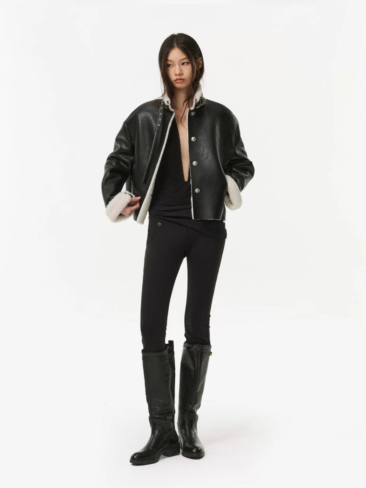 Contrast Faux Shearling Biker Jacket