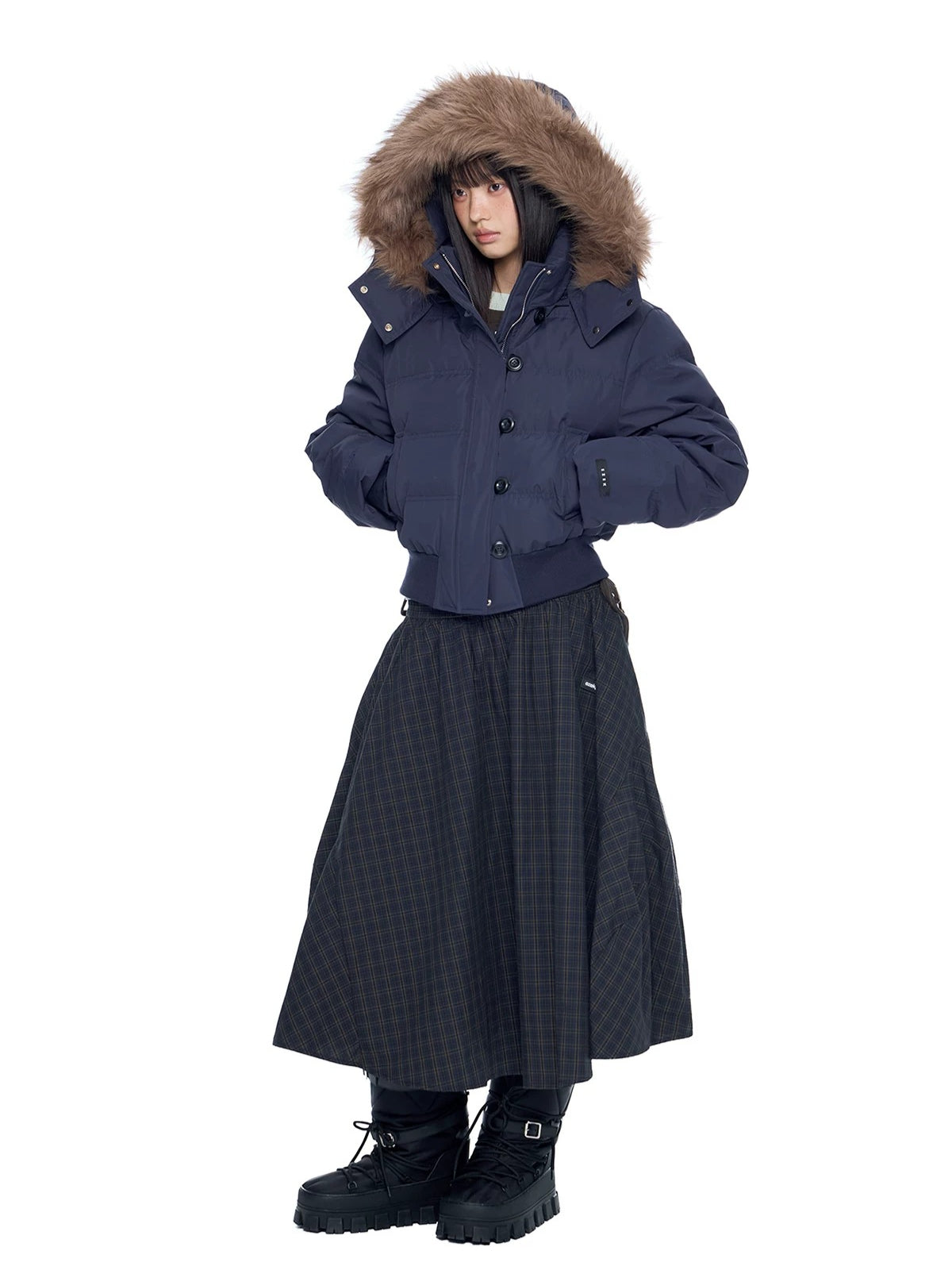 Fur Collar Hooded Cropped Down
