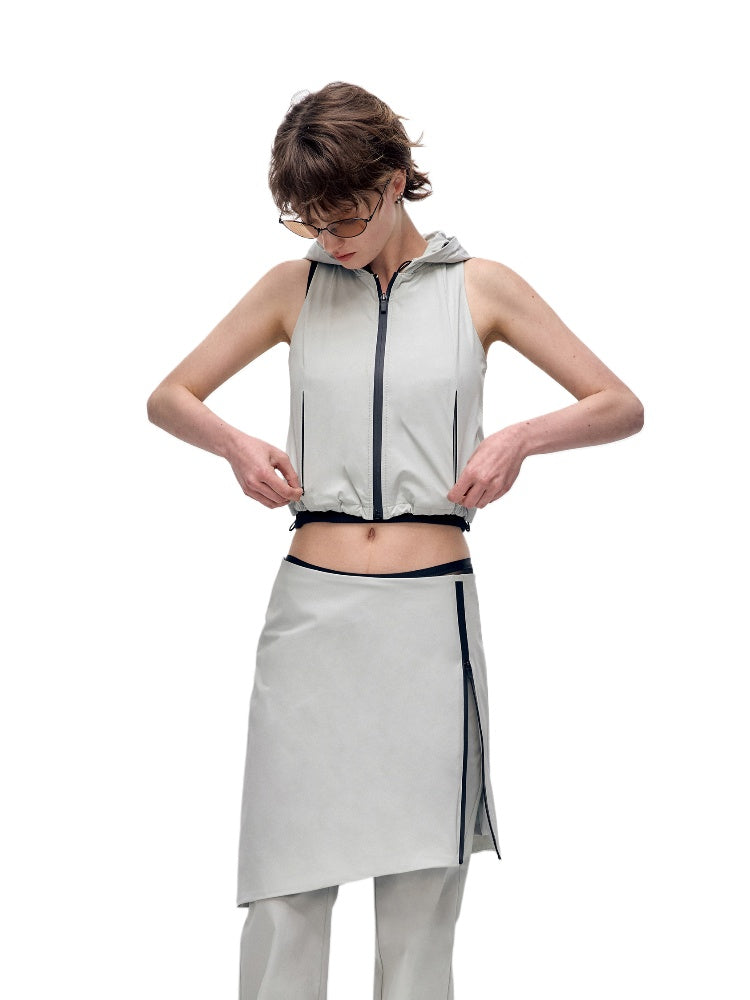 Color-block Hooded Zipper Vest &amp; Pant Set