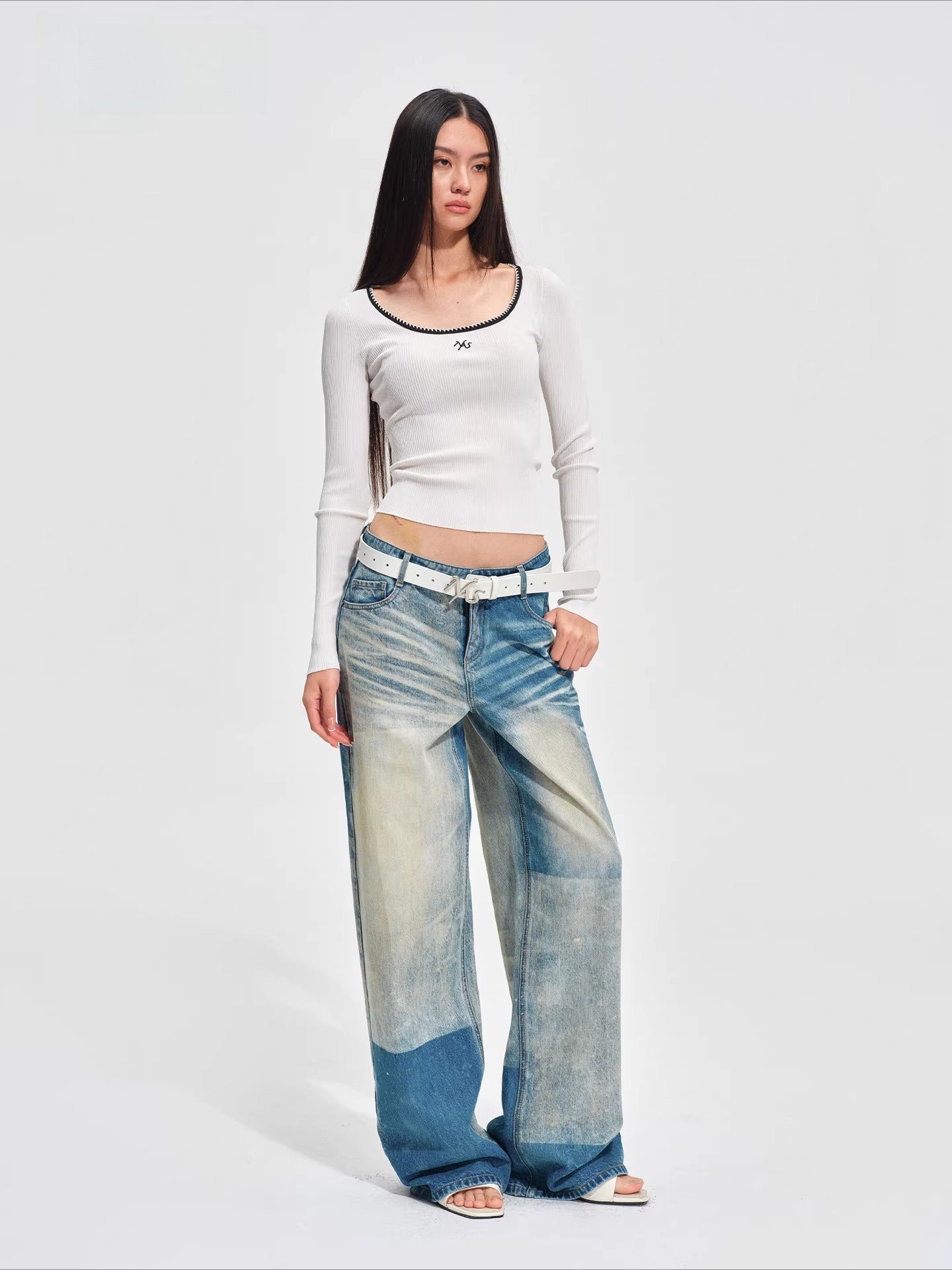 Equestrian Panel Wide-Leg Jeans
