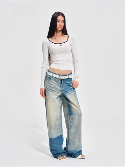 Equestrian Panel Wide-Leg Jeans