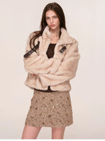 Sequined Contrast Waist Tweed Mini Skirt