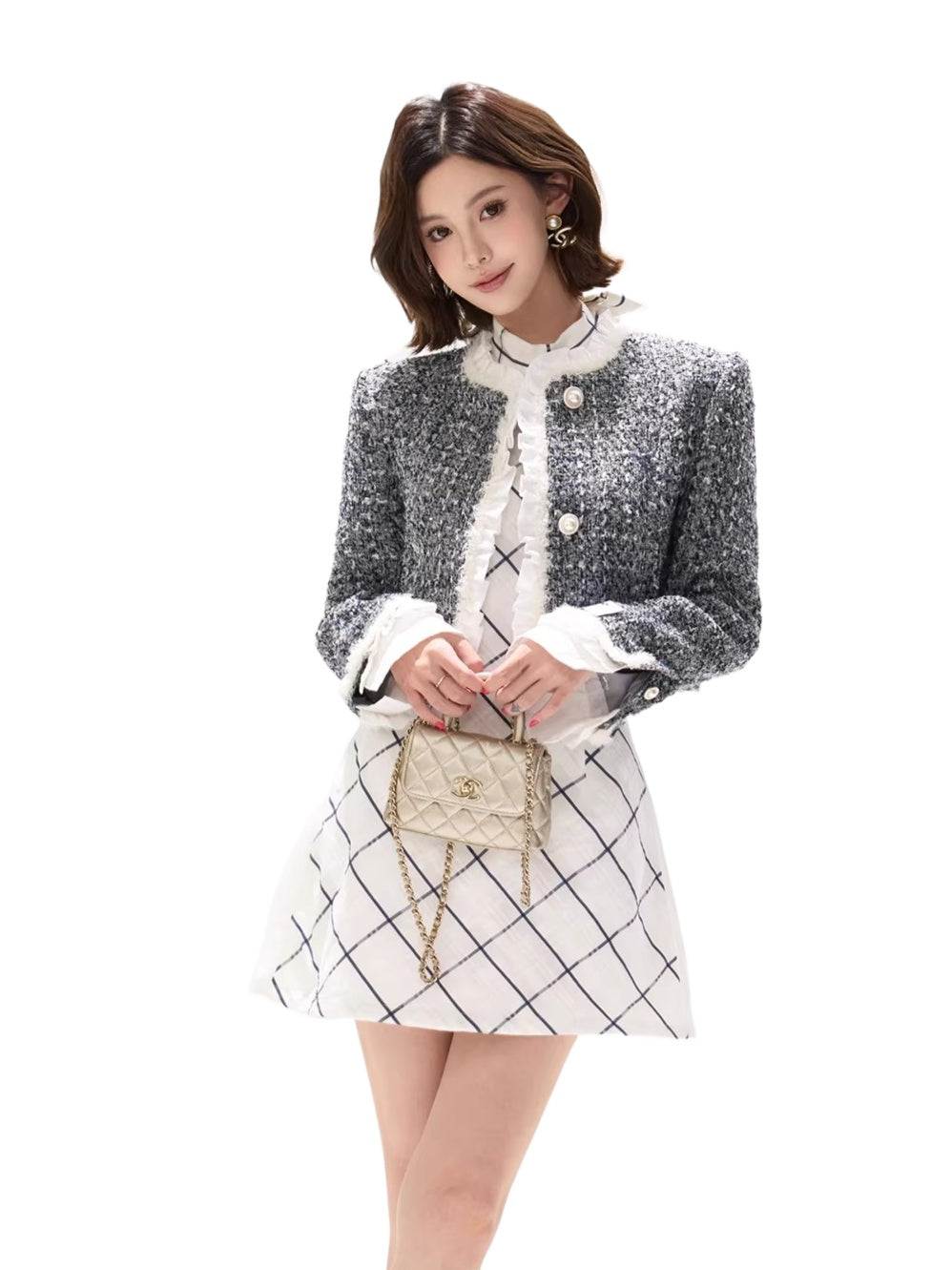 White Tweed Ruffle Jacket