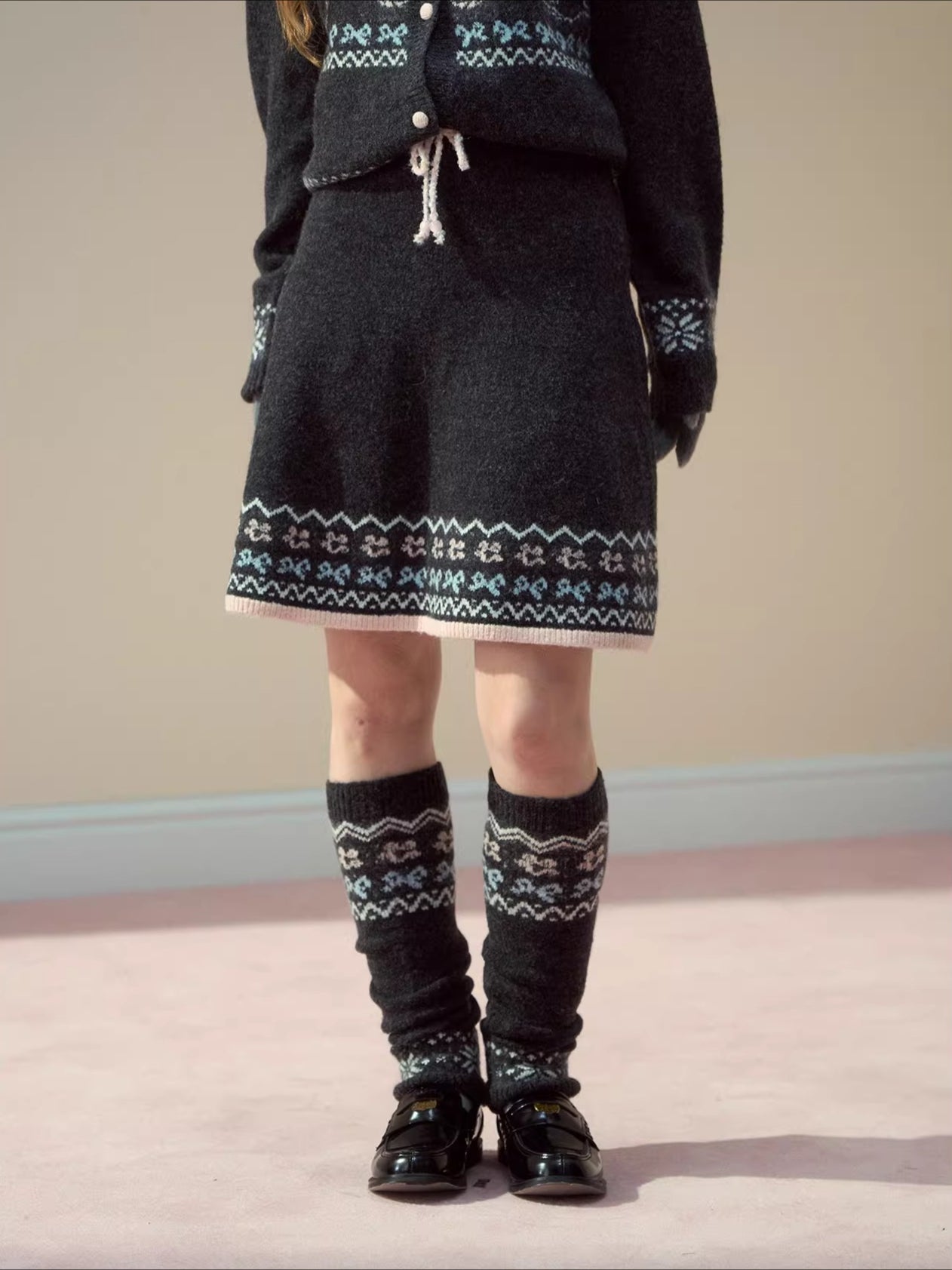 Gray &amp; Off-white Fair Isle Cat Knit Set