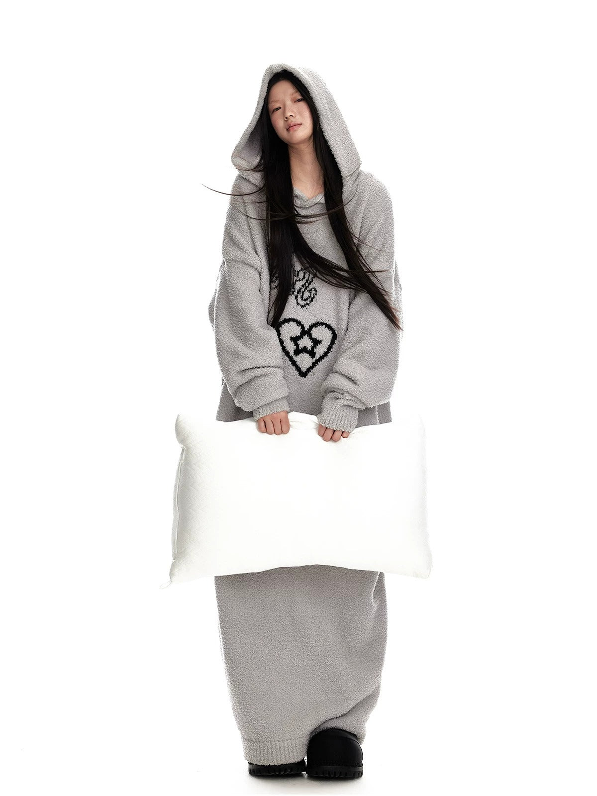 Hooded Plush Knit Dress
