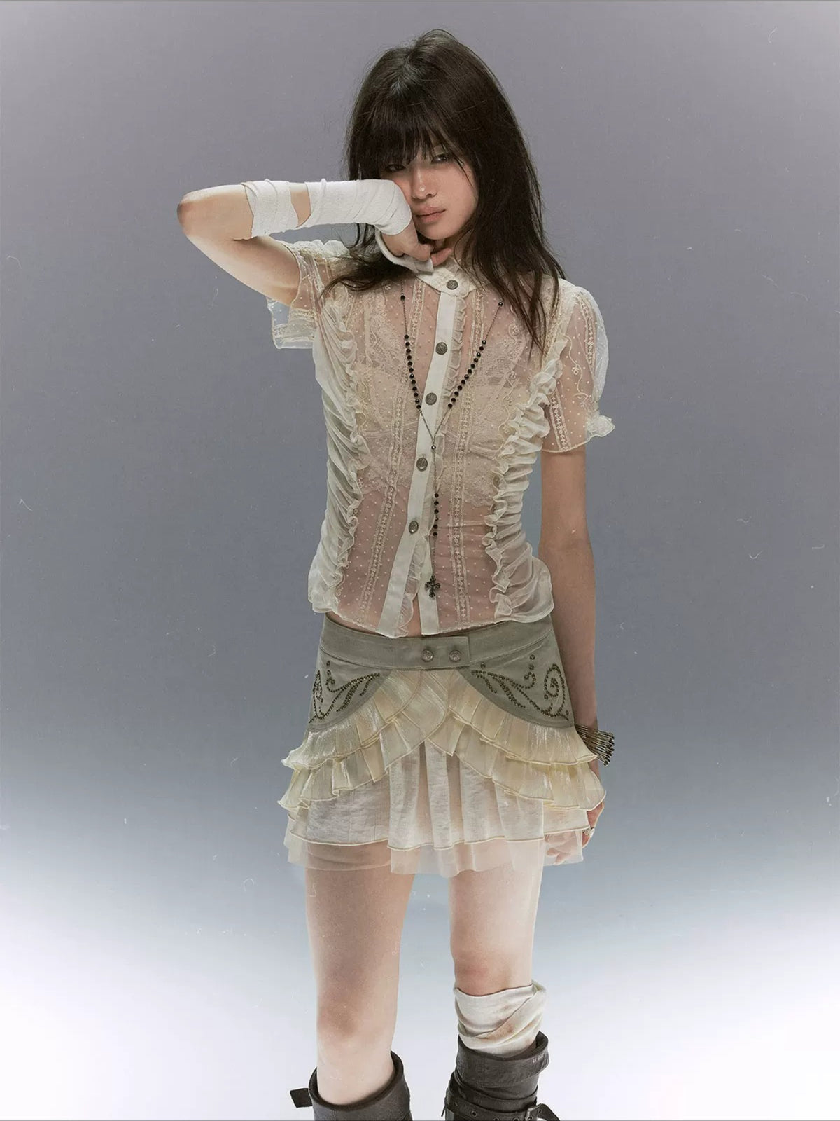 Studded Tiered Skirt