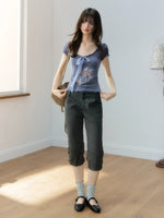 Lyocell Deer Ribbon Print Top