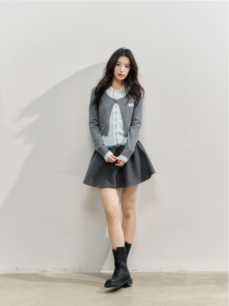 Lace Collar Fake Two-piece Cardigan