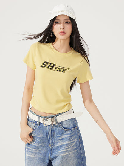 Letter Embroidered High-Elasticity T-Shirt