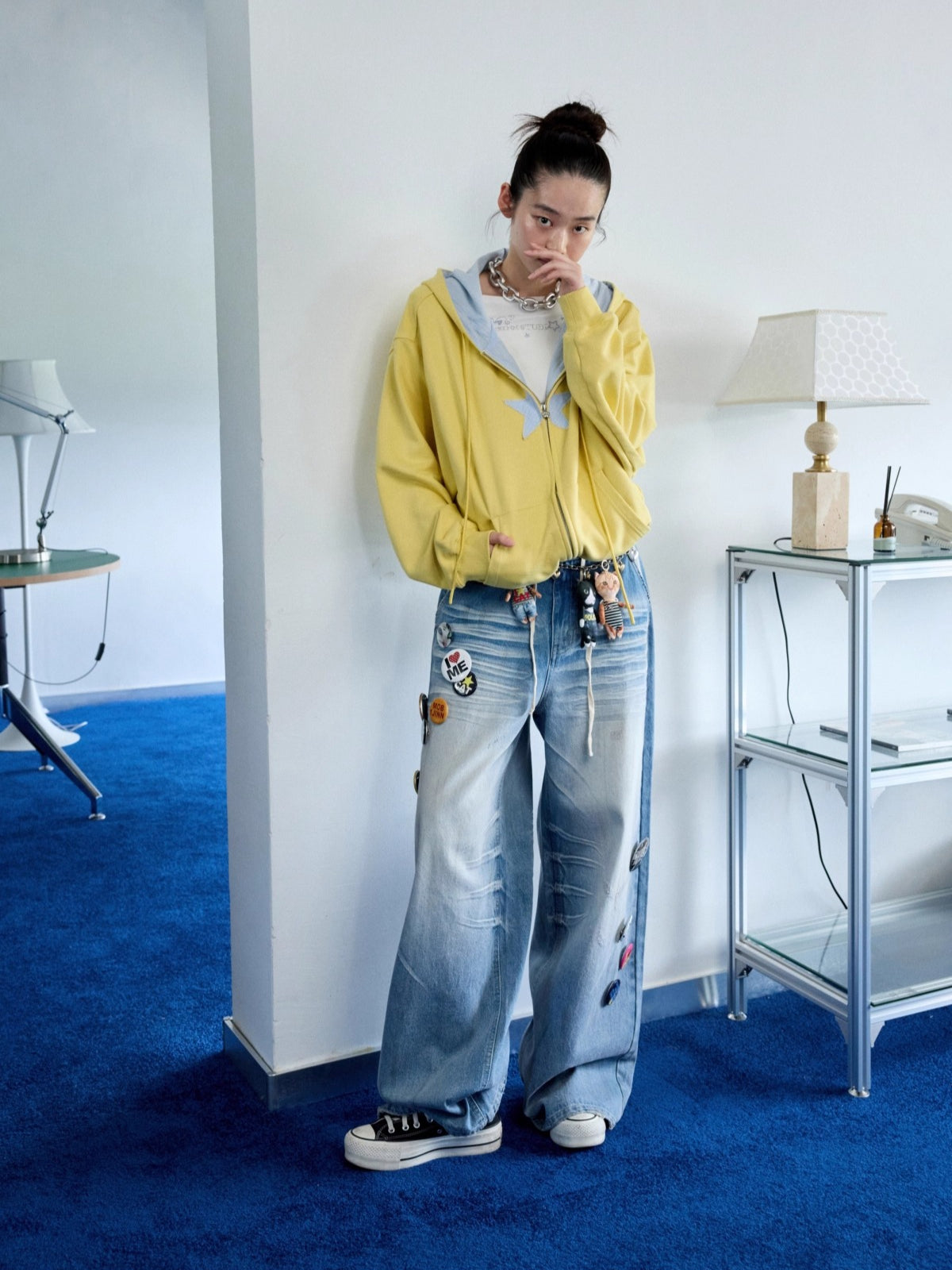 Oversized Star Panel Balloon Hem Hoodie