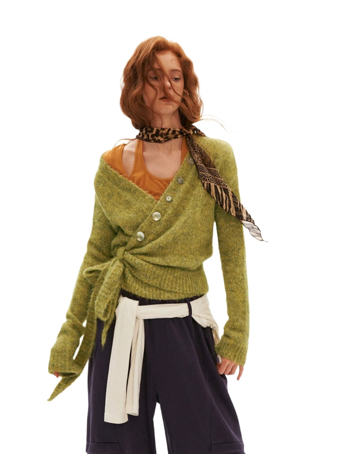 Vintage Textured Cross Tie Knit Sweater