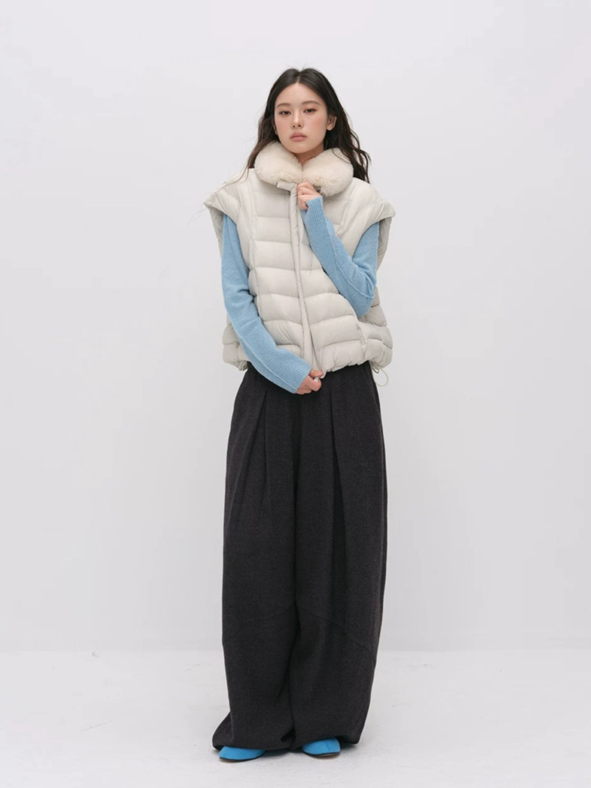 Pleated Wide Leg Wool Pants