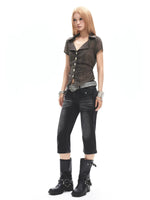 Brown Collared Waist Shirt