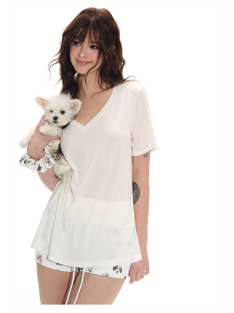 Tencel Relaxed V-neck T-shirt