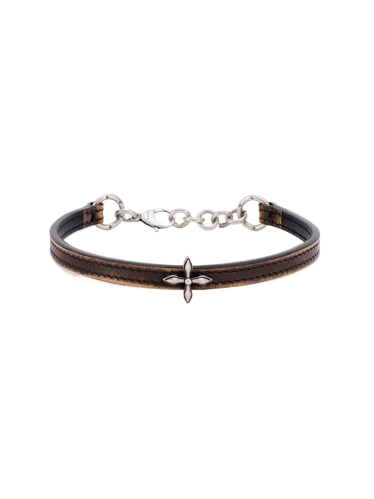 Compass Cross Leather Choker
