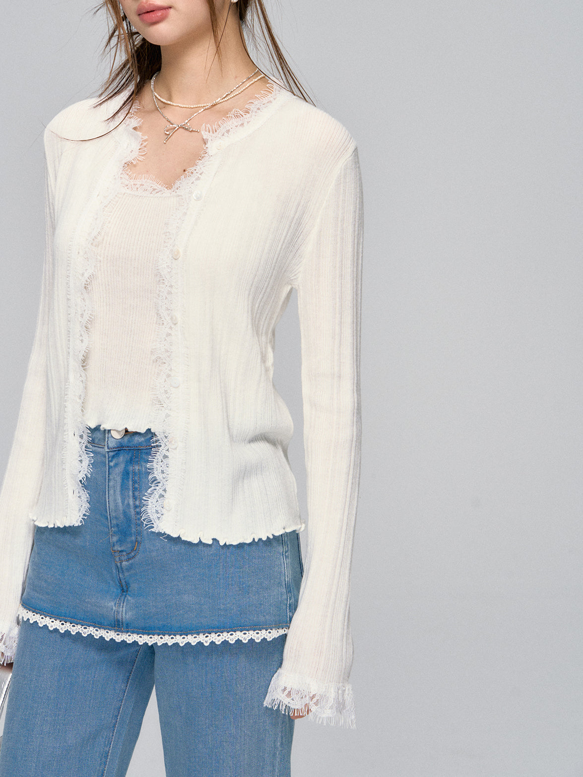 Lace Knit Cardigan Set