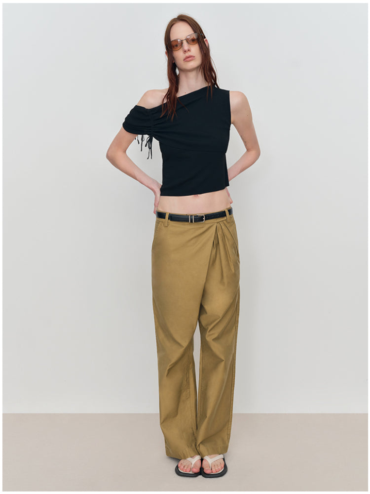 Asymmetric Drawstring Ruched One-Shoulder Tank Top