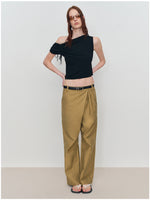 Asymmetric Drawstring Ruched One-Shoulder Tank Top