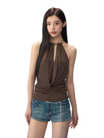 Metal Ring Halter Mesh Camisole