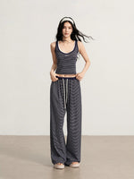 Navy & Gray Striped Tank Pants Set