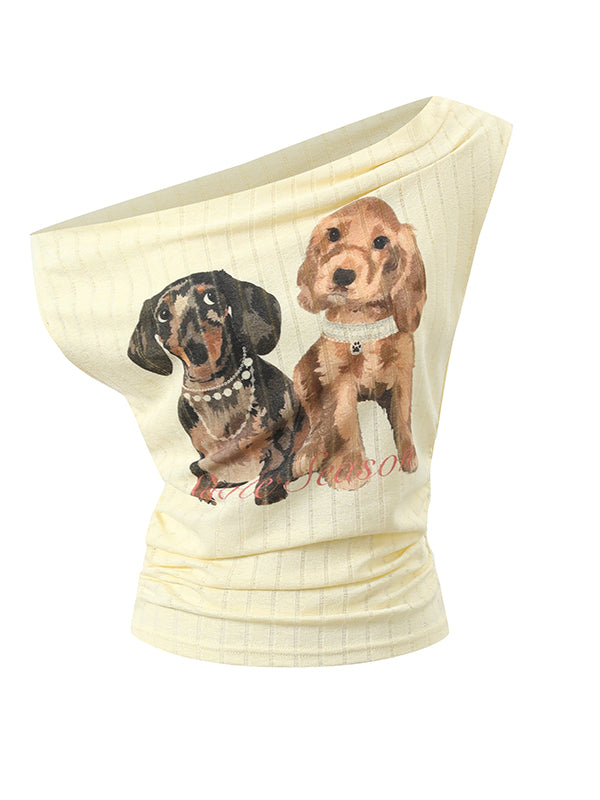 Puppy Print Off-Shoulder Tee