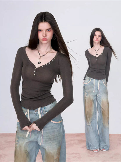 V-Neck Waist Knit Top