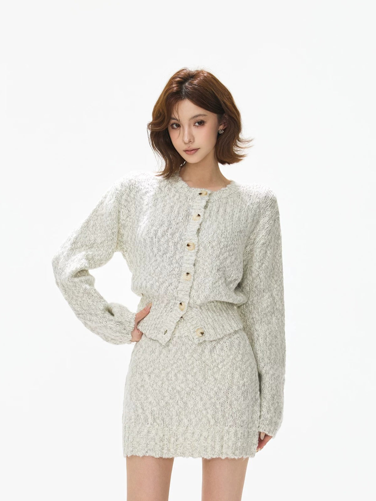Wool Knit Cardigan &amp; Skirt Set