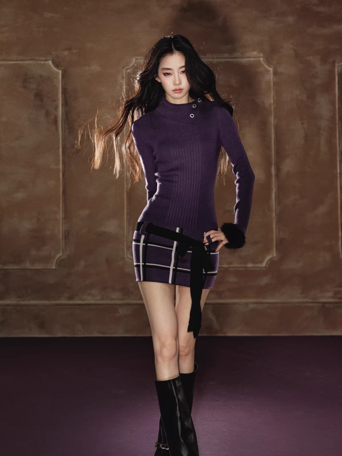 Detachable Collar Plaid Dress