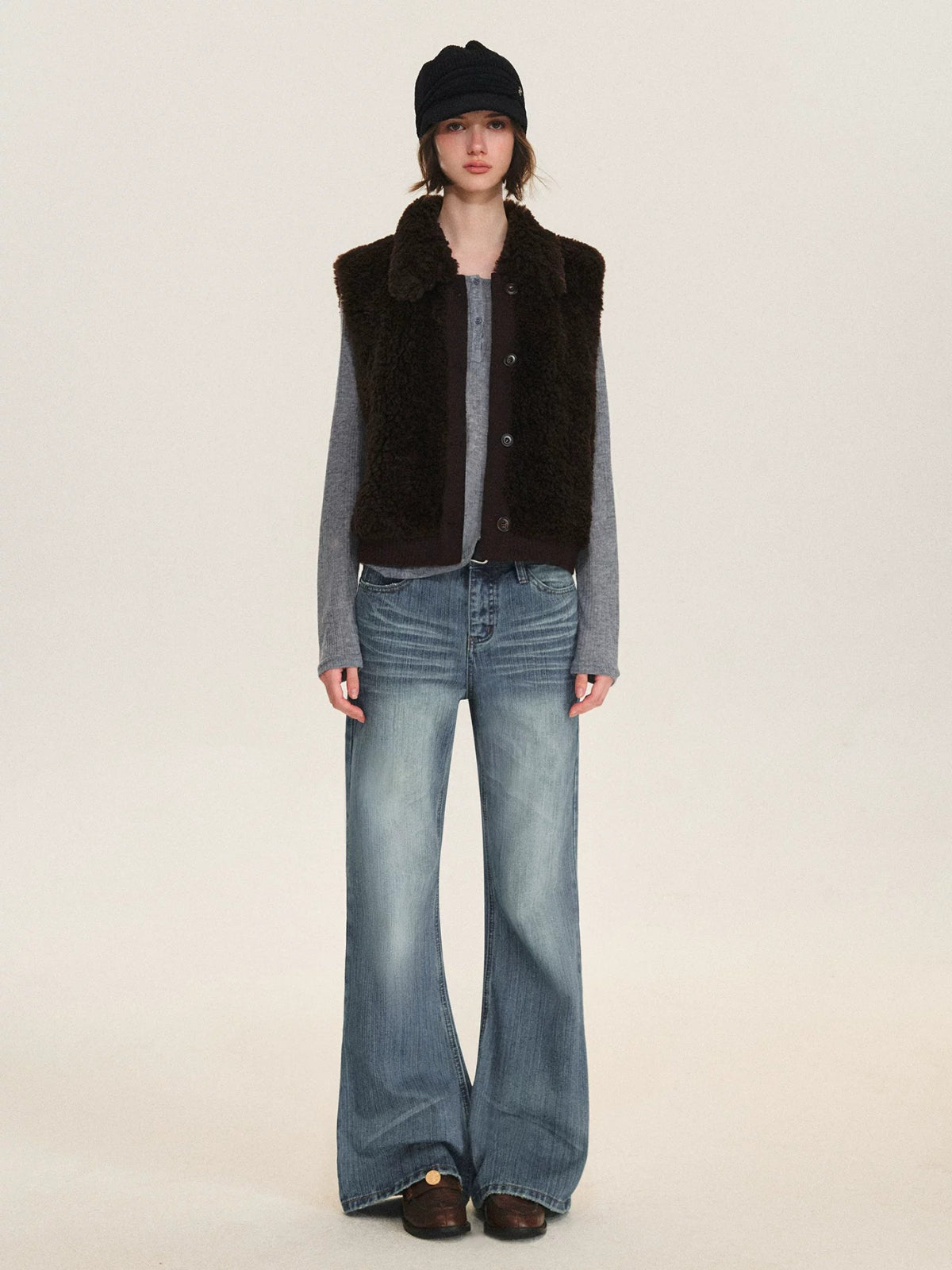 Faux Fur Knit Trim Vest