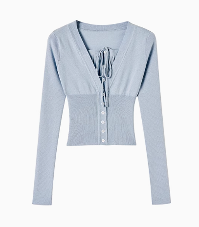 Black &amp; Blue 2-in-1 Short V-neck Sweater