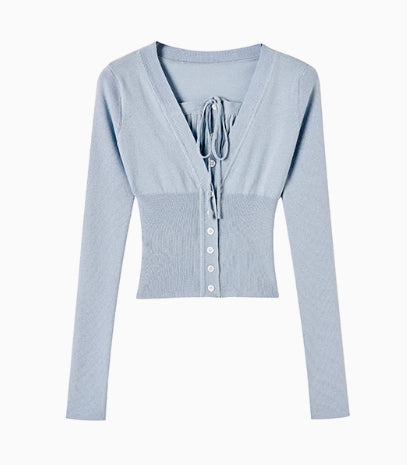 Black &amp; Blue 2-in-1 Short V-neck Sweater