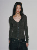 V-Neck Drawstring Sequin Top