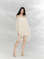Beige Lace Off-Shoulder Dress