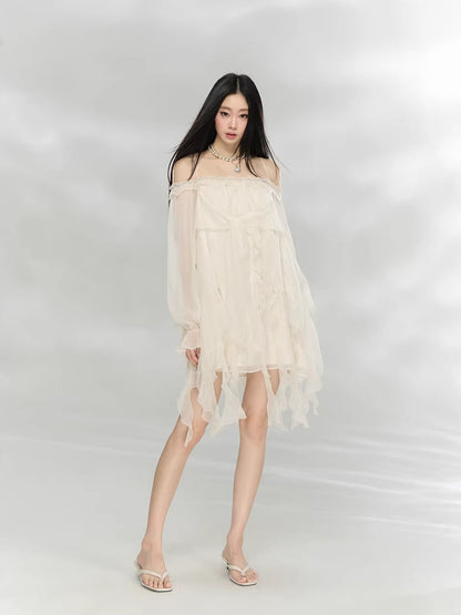 Beige Lace Off-Shoulder Dress