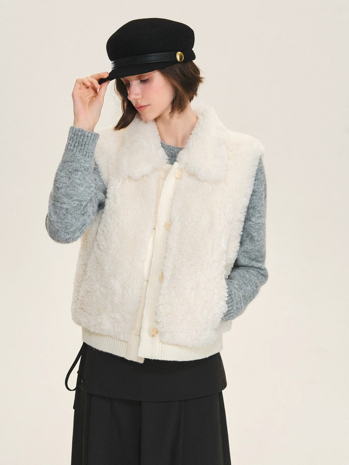 Faux Fur Knit Trim Vest