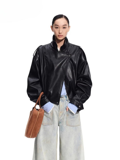 &quot;Rose Series&quot; Oversized Collar Faux Leather Jacket