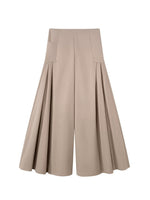 Khaki & White Wide-Leg Draped Pants