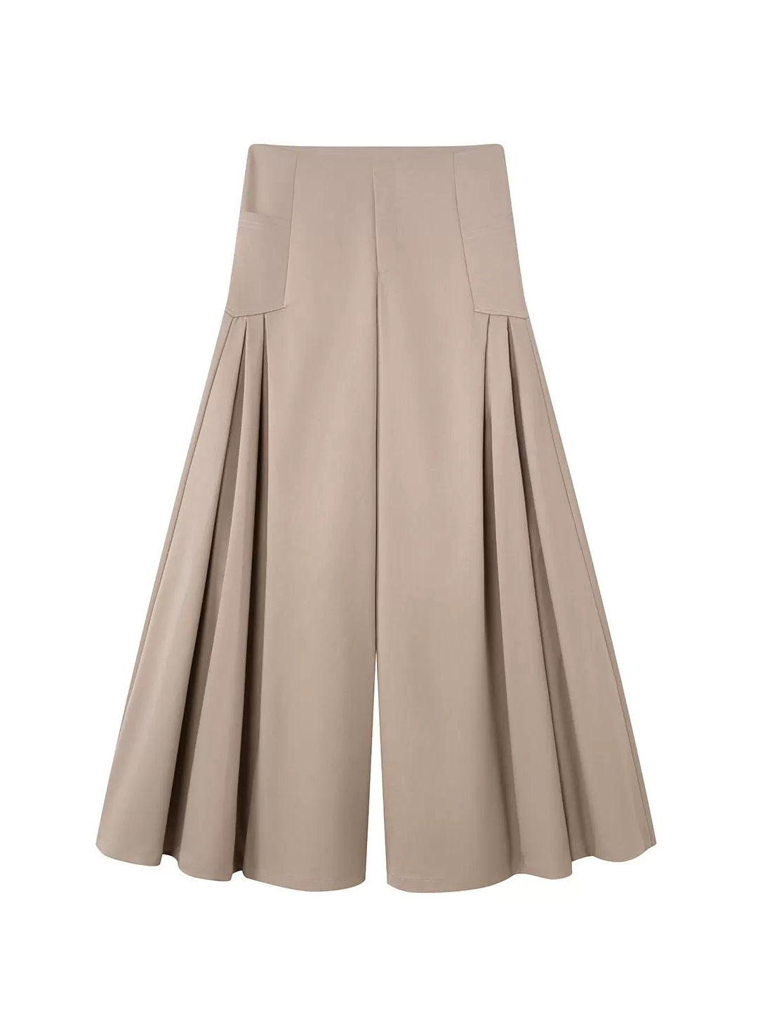 Khaki &amp; White Wide-Leg Draped Pants