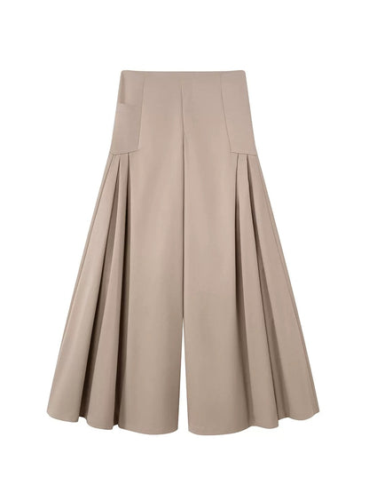 Khaki &amp; White Wide-Leg Draped Pants