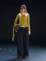 Green Detachable Fur Collar Cardigan